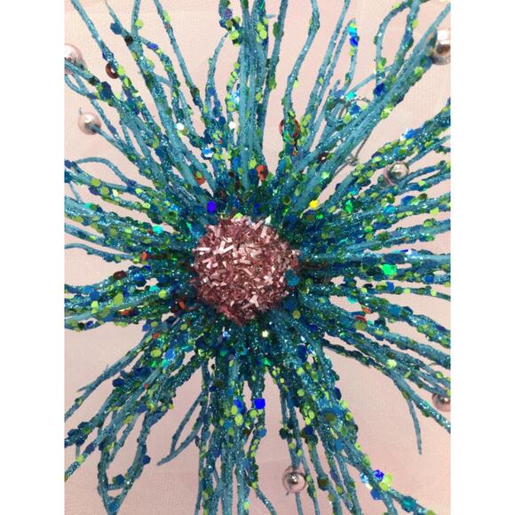 Spiny Christmas Ornament Burst of Turquoise Pink- Unique - Picture 2 of 3